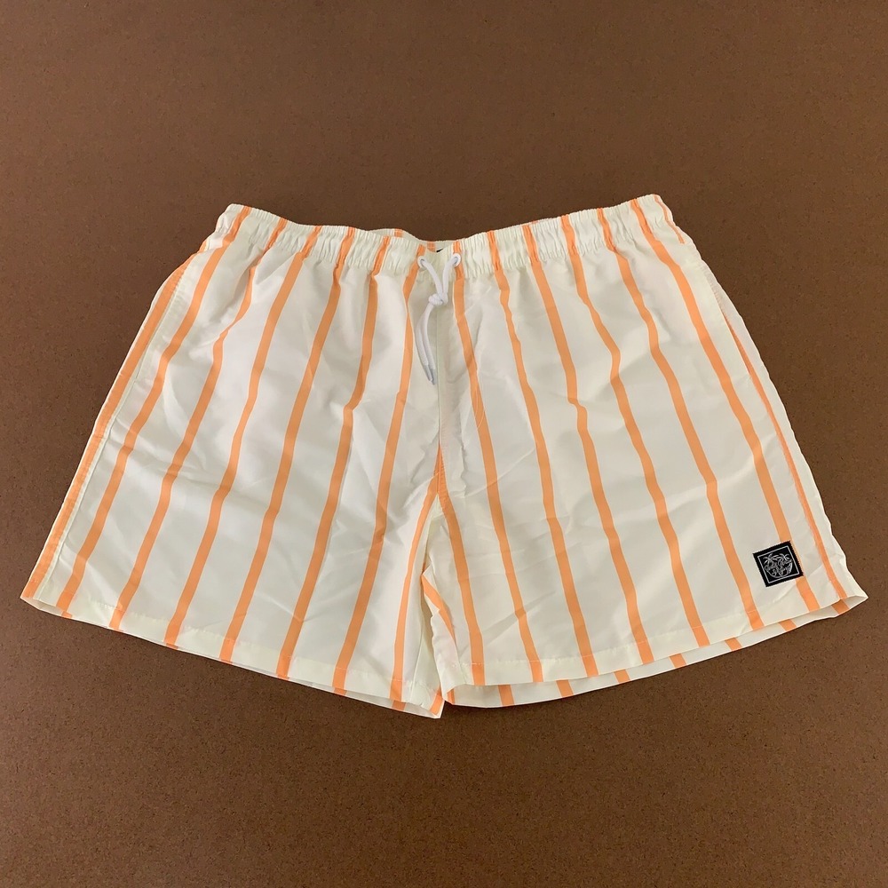 Shein Men's XXL US 44 Orange Striped Print Letter Patched Detail Swim Trunks New